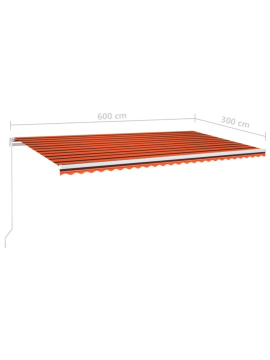 Käsitsi sissetõmmatav varikatus LED, 600x300 cm, oranž ja pruun