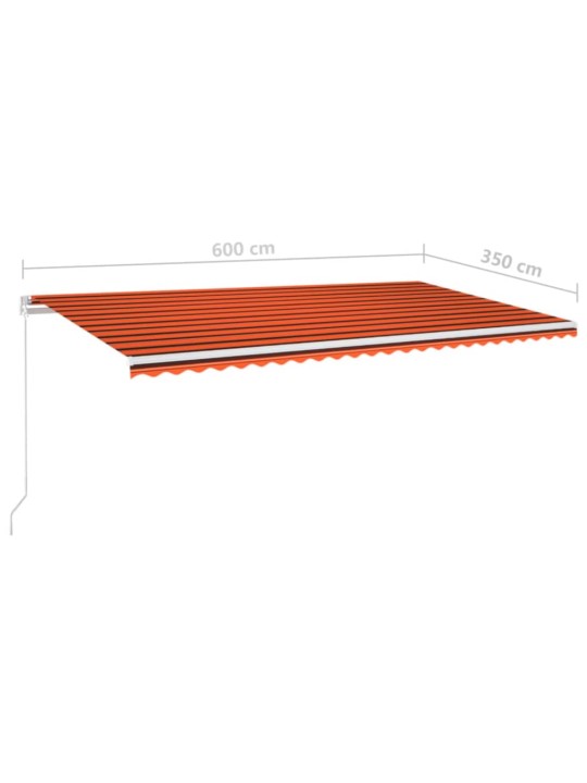 Käsitsi sissetõmmatav varikatus LED, 600x350 cm, oranž ja pruun