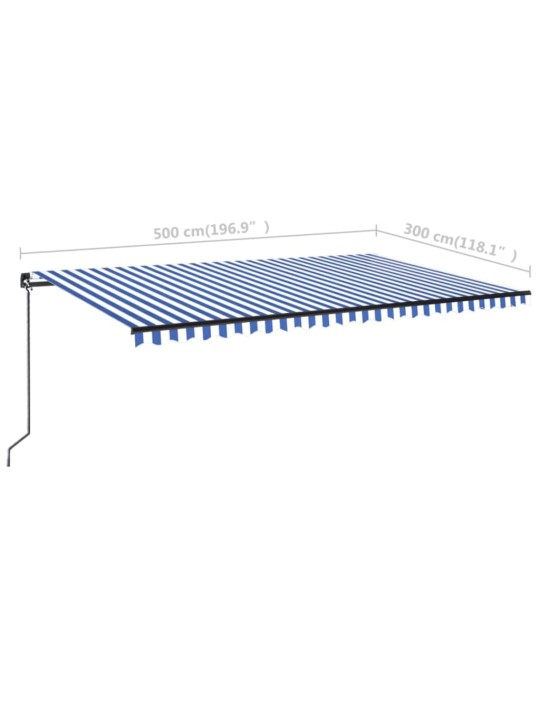 Käsitsi sissetõmmatav varikatus led 500x300 cm sinine ja valge