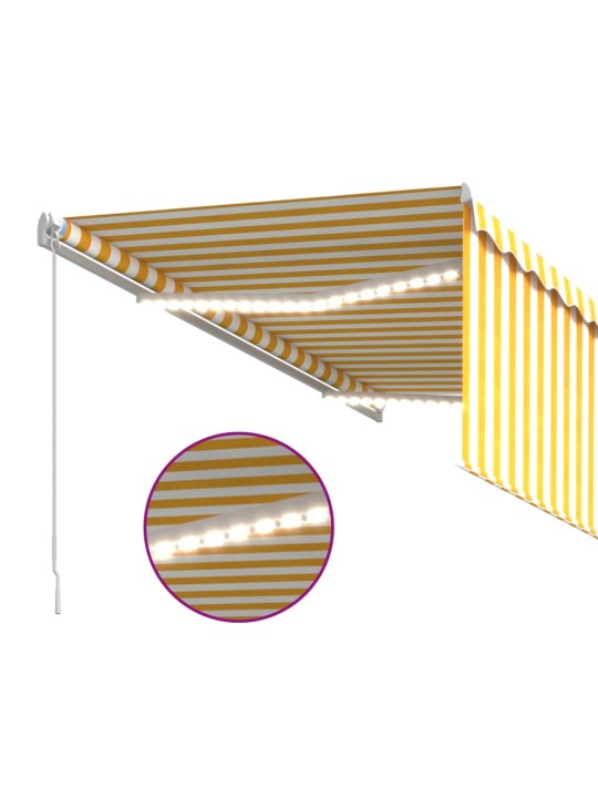 Sissetõmmatav varikatus rulooga&led, 3x2,5 m, kollane/valge