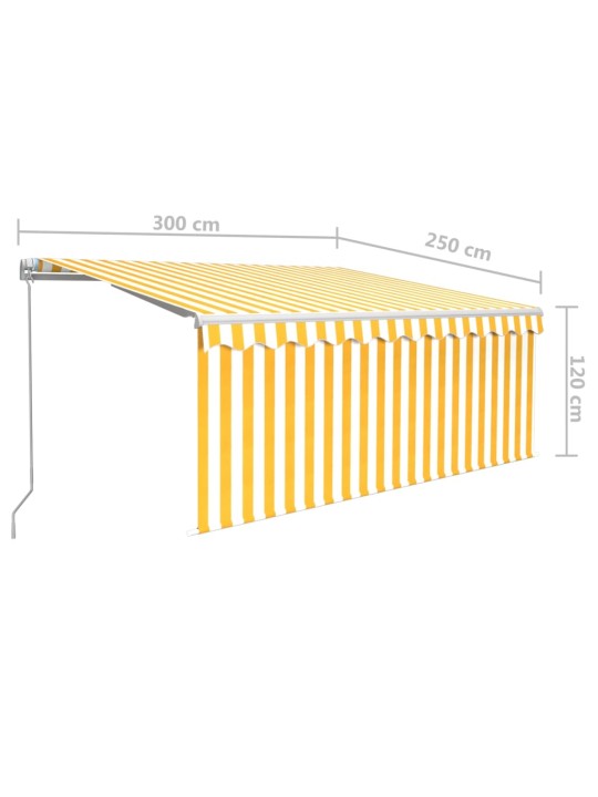 Sissetõmmatav varikatus rulooga&led, 3x2,5 m, kollane/valge