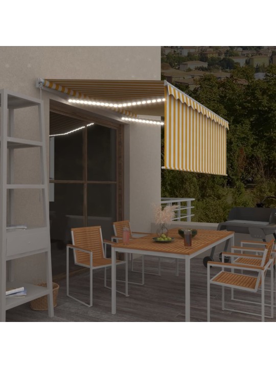 Sissetõmmatav varikatus rulooga&led, 3x2,5 m, kollane/valge