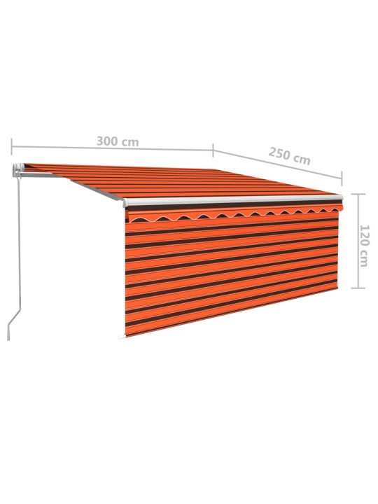 Sissetõmmatav varikatus rulooga&led, 3x2,5 m, oranž/pruun