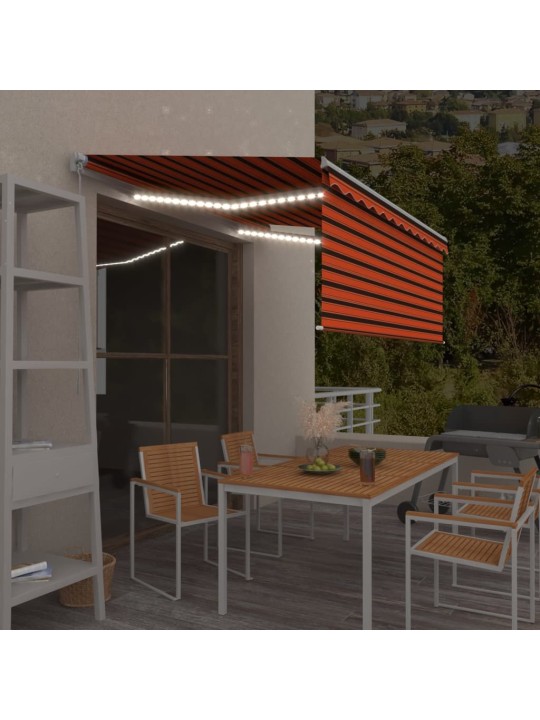 Sissetõmmatav varikatus rulooga&led, 3x2,5 m, oranž/pruun