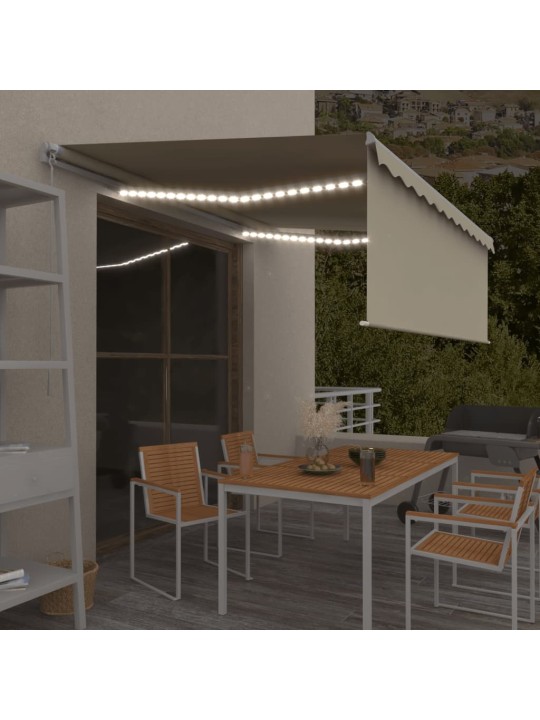 Käsitsi sissetõmmatav varikatus ruloo&led, 4x3m, kreemjas