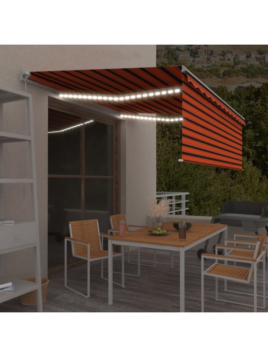 Käsitsi sissetõmmatav varikatus ruloo&led, 4x3m, oranž/pruun