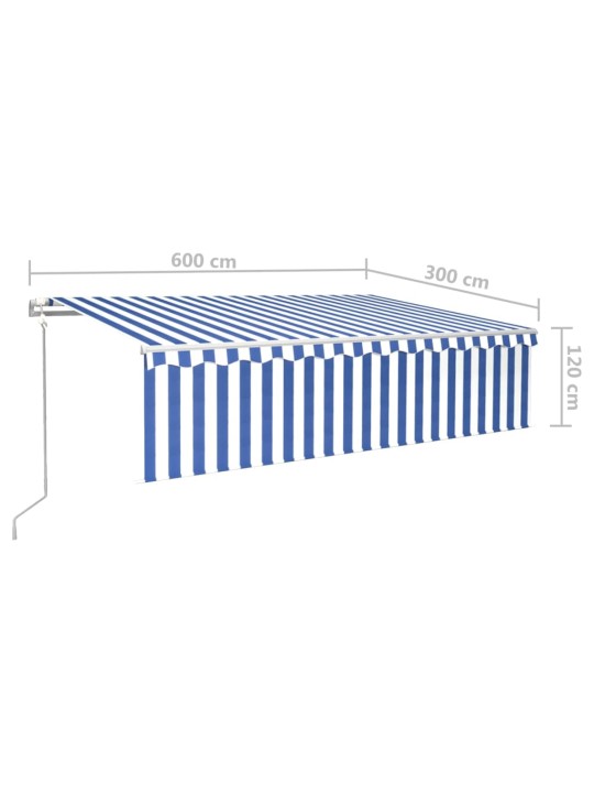 Automaatne varikatus rulooga, 6 x 3 m, sinine/valge