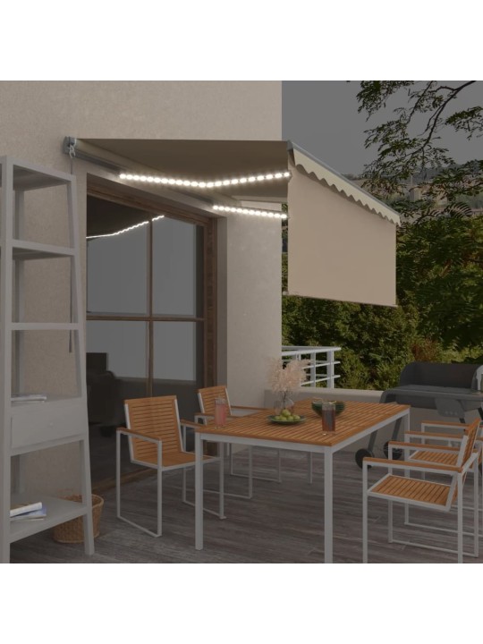 Käsitsi sissetõmmatav varikatus rulooga&led, 3x2,5 m, kreemjas