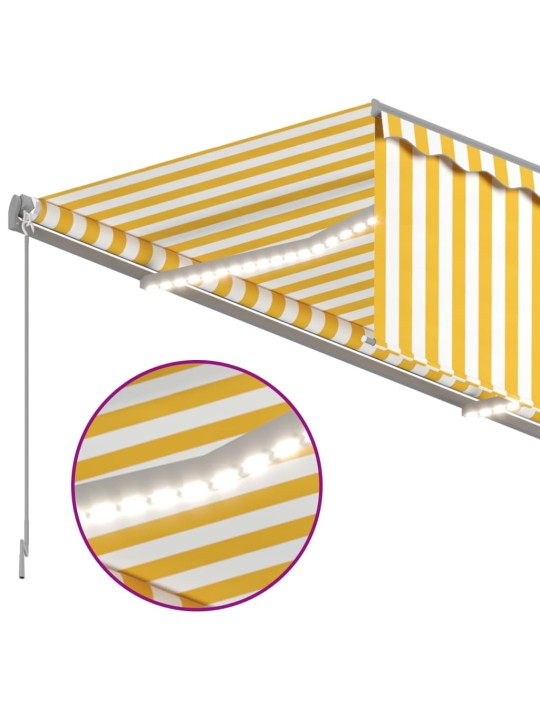 Sissetõmmatav varikatus rulooga&led, 3x2,5 m, kollane/valge