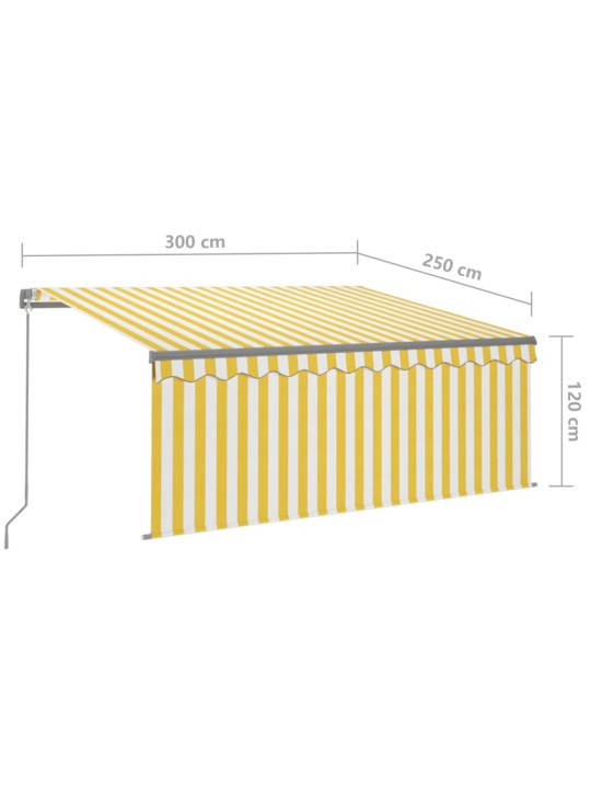Sissetõmmatav varikatus rulooga&led, 3x2,5 m, kollane/valge
