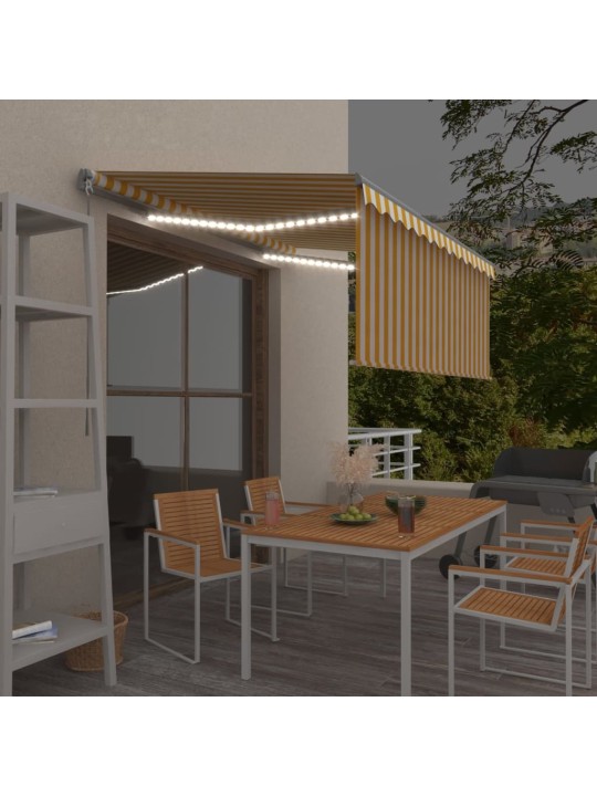 Sissetõmmatav varikatus rulooga&led, 3x2,5 m, kollane/valge