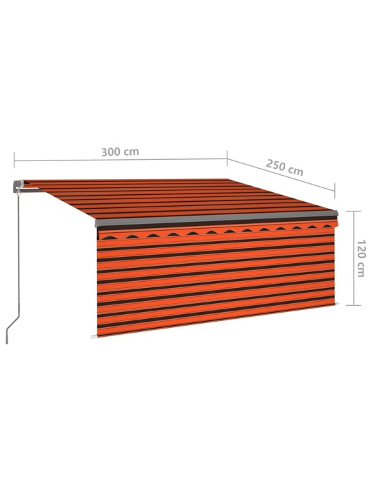 Sissetõmmatav varikatus rulooga&led, 3x2,5 m, oranž/pruun