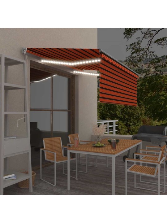 Sissetõmmatav varikatus rulooga&led, 3x2,5 m, oranž/pruun