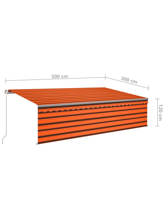 Käsitsi sissetõmmatav varikatus rulooga, 5 x 3 m, oranž/pruun