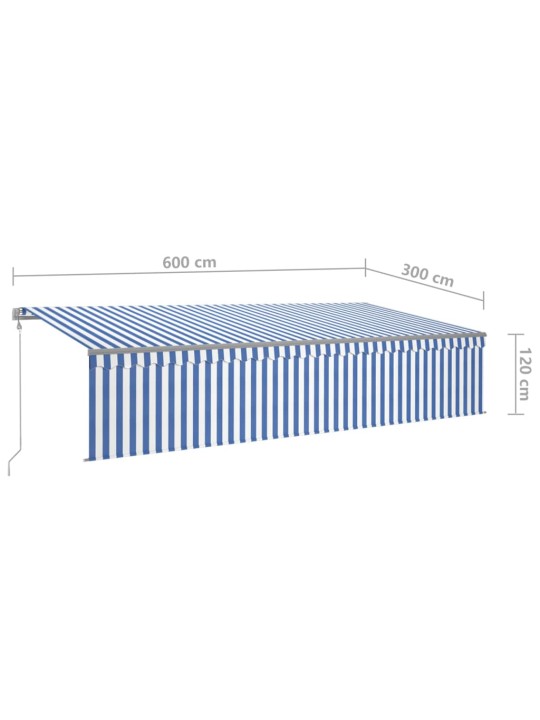 Automaatne varikatus rulooga, 6 x 3 m, sinine/valge