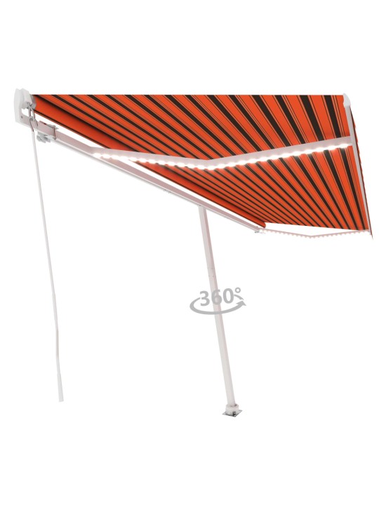 Käsitsi sissetõmmatav varikatus, led, 500x300 cm oranž ja pruun