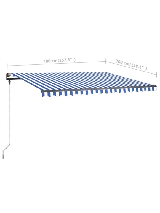 Iseseisev käsitsitõmmatav varikatus, 400 x 300 cm sinine/valge