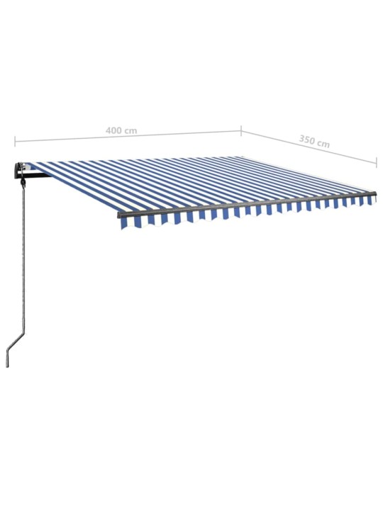 Käsitsi sissetõmmatav varikatus LEDiga 400x350 cm, sinine/valge