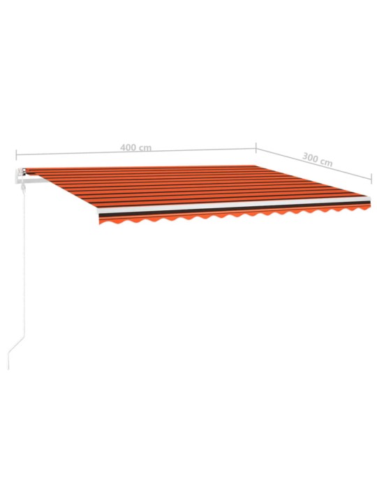 Käsitsi sissetõmmatav varikatus postidega, 4x3 m, oranž/pruun