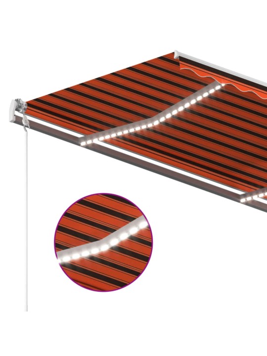 Käsitsi sissetõmmatav varikatus led´idega, 4x3 m, oranž/pruun