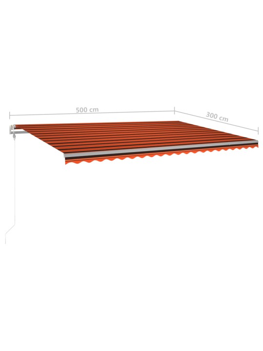 Käsitsi sissetõmmatav varikatus led-iga, 5 x 3 m, oranž/pruun