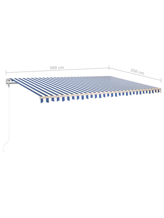 Käsitsi sissetõmmatav varikatus, led´id, 5x3,5 m, sinine/valge