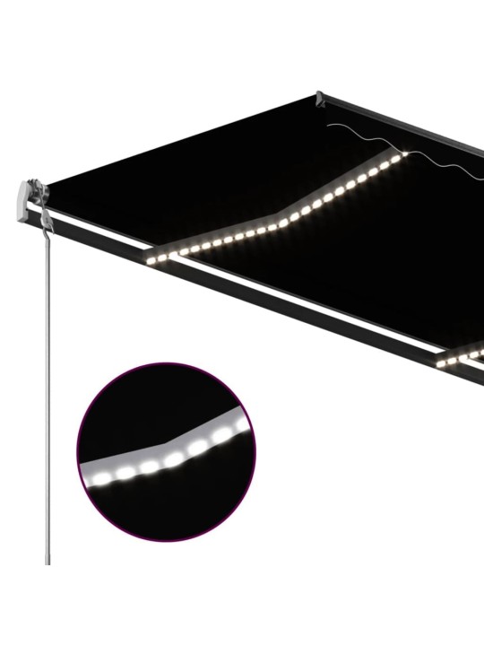 Käsitsi sissetõmmatav varikatus, LED, 4x3m, antratsiithall