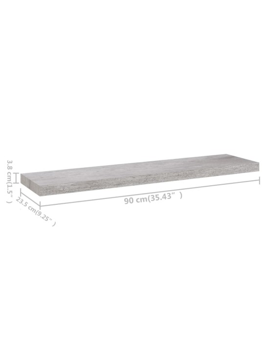 Seinariiulid 2 tk, betoonhall, 90 x 23,5 x 3,8 cm mdf