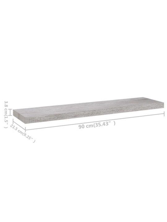 Seinariiulid 4 tk, betoonhall, 90 x 23,5 x 3,8 cm mdf