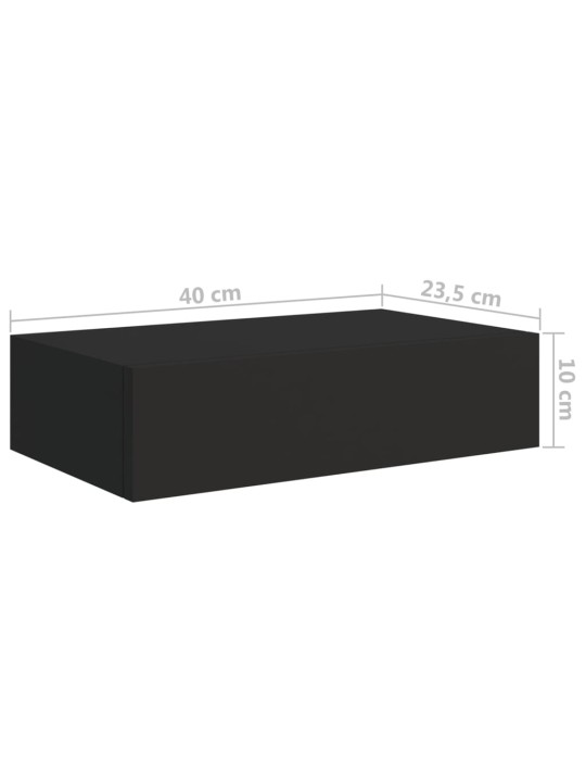 Sahtlitega seinariiulid, 2 tk, must, 40x23,5x10 cm mdf