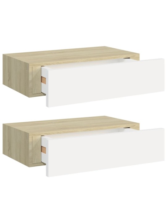 Sahtlitega seinariiulid, 2tk, tamm ja valge, 40x23,5x10 cm mdf