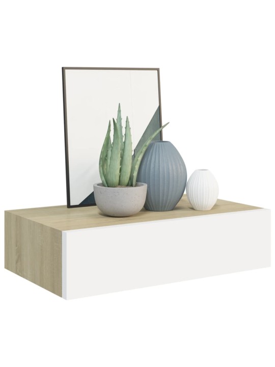 Sahtlitega seinariiulid, 2tk, tamm ja valge, 40x23,5x10 cm mdf