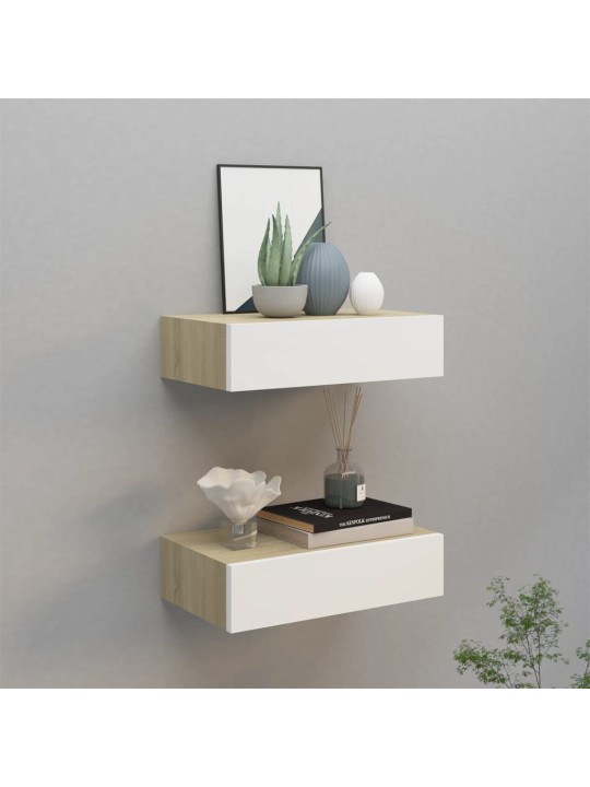 Sahtlitega seinariiulid, 2tk, tamm ja valge, 40x23,5x10 cm mdf