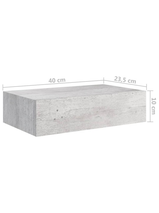 Sahtlitega seinariiulid, 2tk, betoonhall, 40 x 23,5 x 10cm mdf