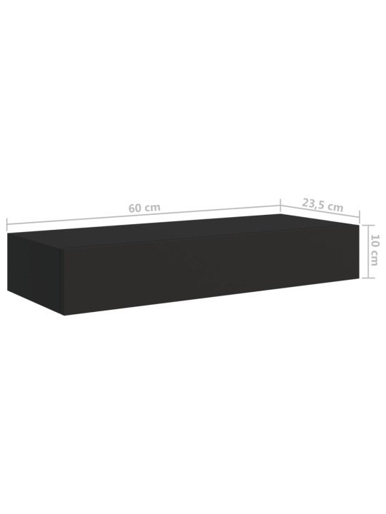 Sahtlitega seinariiulid, 2 tk, must, 60 x 23,5 x 10 cm, mdf