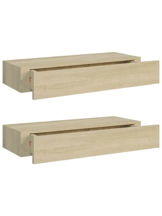 Sahtlitega seinariiulid, 2 tk, tamm, 60 x 23,5 x 10 cm, mdf