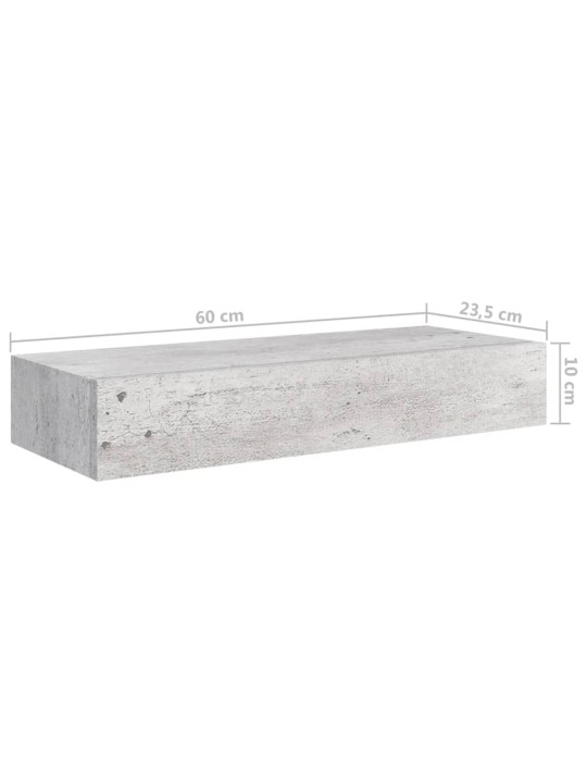 Sahtliga seinariiulid, 2 tk, betoonhall, 60x23.5x10cm, mdf