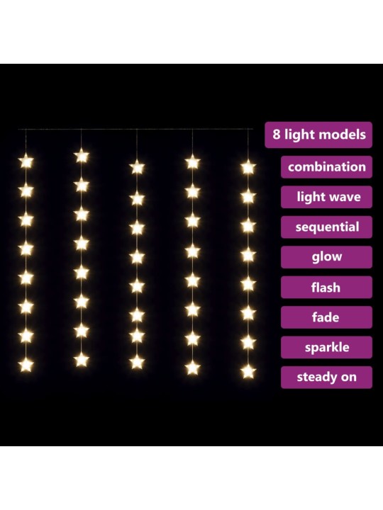 LED-valguskardin tähtedega, 200 LEDi, soe valge, 8 funktsiooni