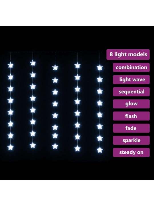 LED-valguskardin tähtedega, 200 LEDi, külm valge, 8 funktsiooni