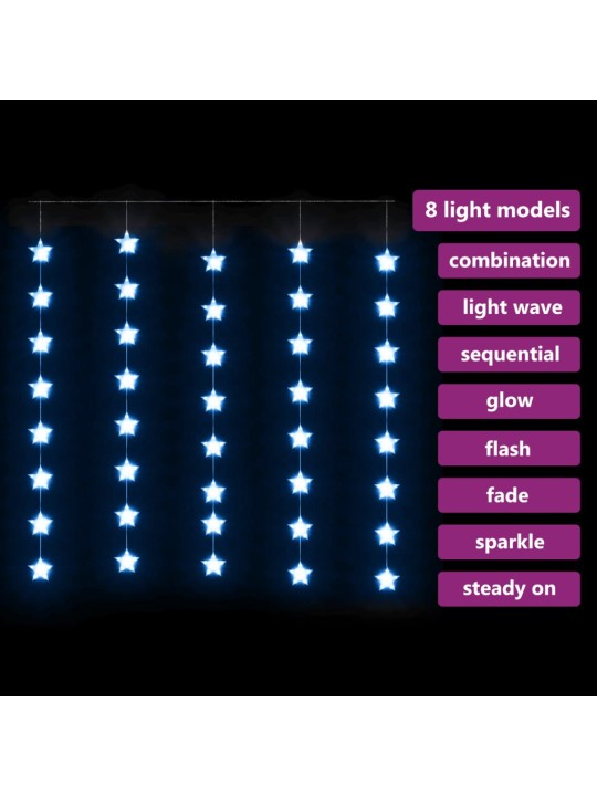 LED-valguskardin tähtedega, 200 LEDi, sinine, 8 funktsiooni