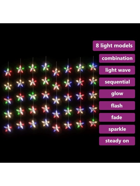 LED-valguskardin tähtedega, 200 LEDi, värviline, 8 funktsiooni