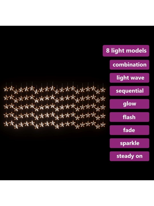 LED-valguskardin tähtedega, 500 LEDi, soe valge, 8 funktsiooni