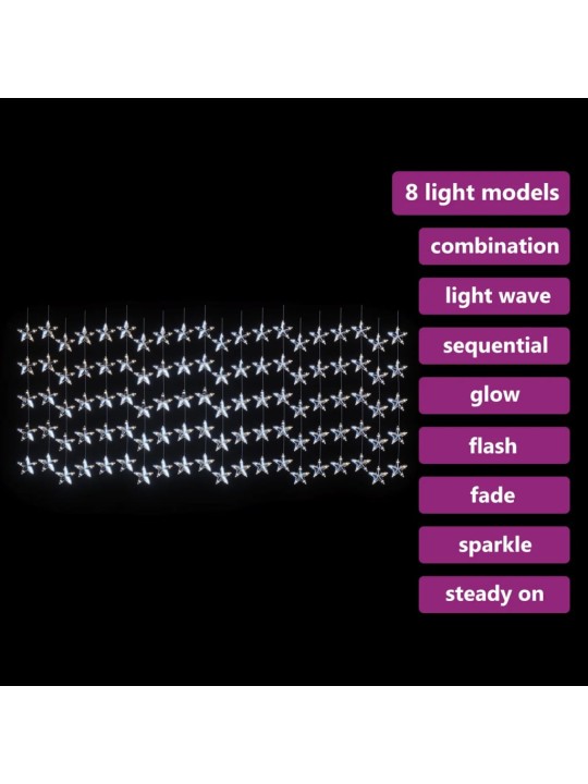 Led-valguskardin tähtedega, 500 LEDi, külm valge, 8 funktsiooni