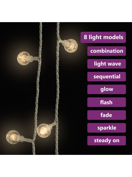 Haldjatulede kett 20 m, 200 LEDi, soe valge, 8 funktsiooni