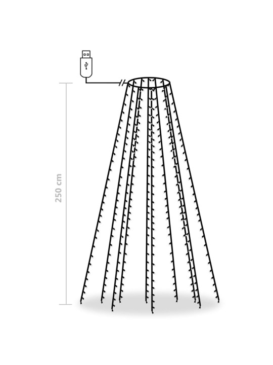 Kuusetuled, võrk, 250 ledi, külm valge valgus, 250 cm