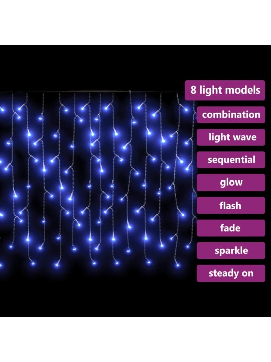 LED-valguskardin, 10 m, 400 LEDi, sinine, 8 funktsiooni