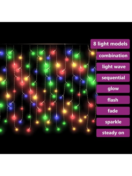 Led-valguskardin, 10 m, 400 LEDi, värviline, 8 funktsiooni