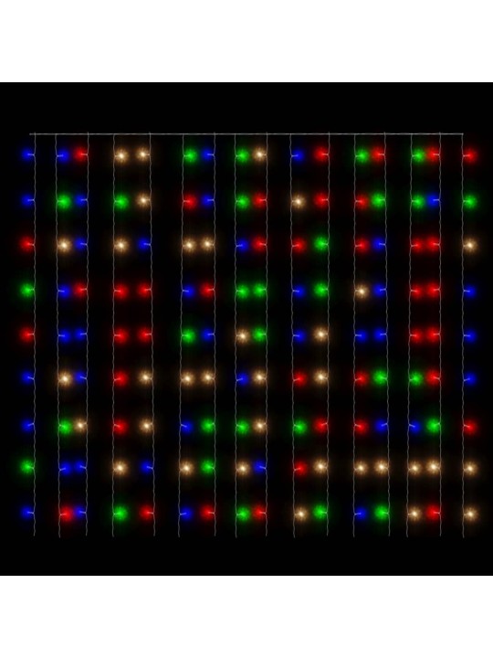 LED-tuledest kardin, 3x3 m, 300 LEDi, värviline, 8 funktsiooni