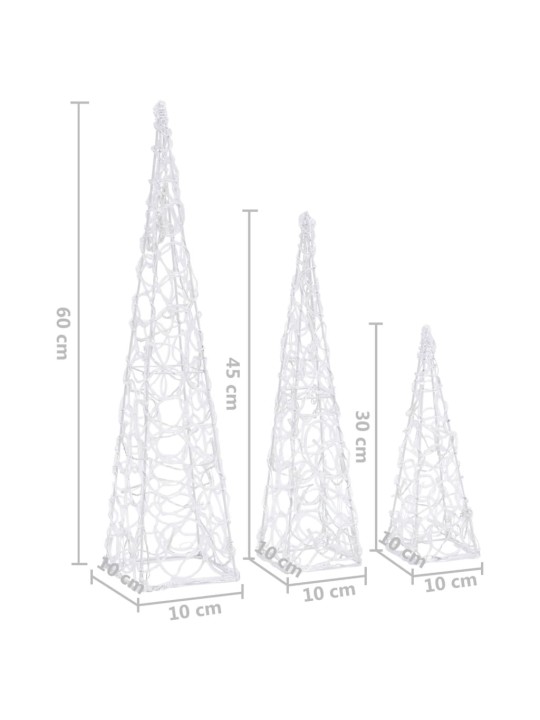Akrüülist LED valguskoonusekomplekt, soe valge, 30/45/60 cm