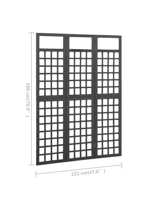 3 paneeliga sirm/ronitaimede alus,must, kuusepuit, 121 x 180 cm